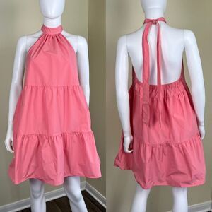 Strut & Bolt Women's Size S Pink Halter Neck Poplin Babydoll Mini NEW Dress